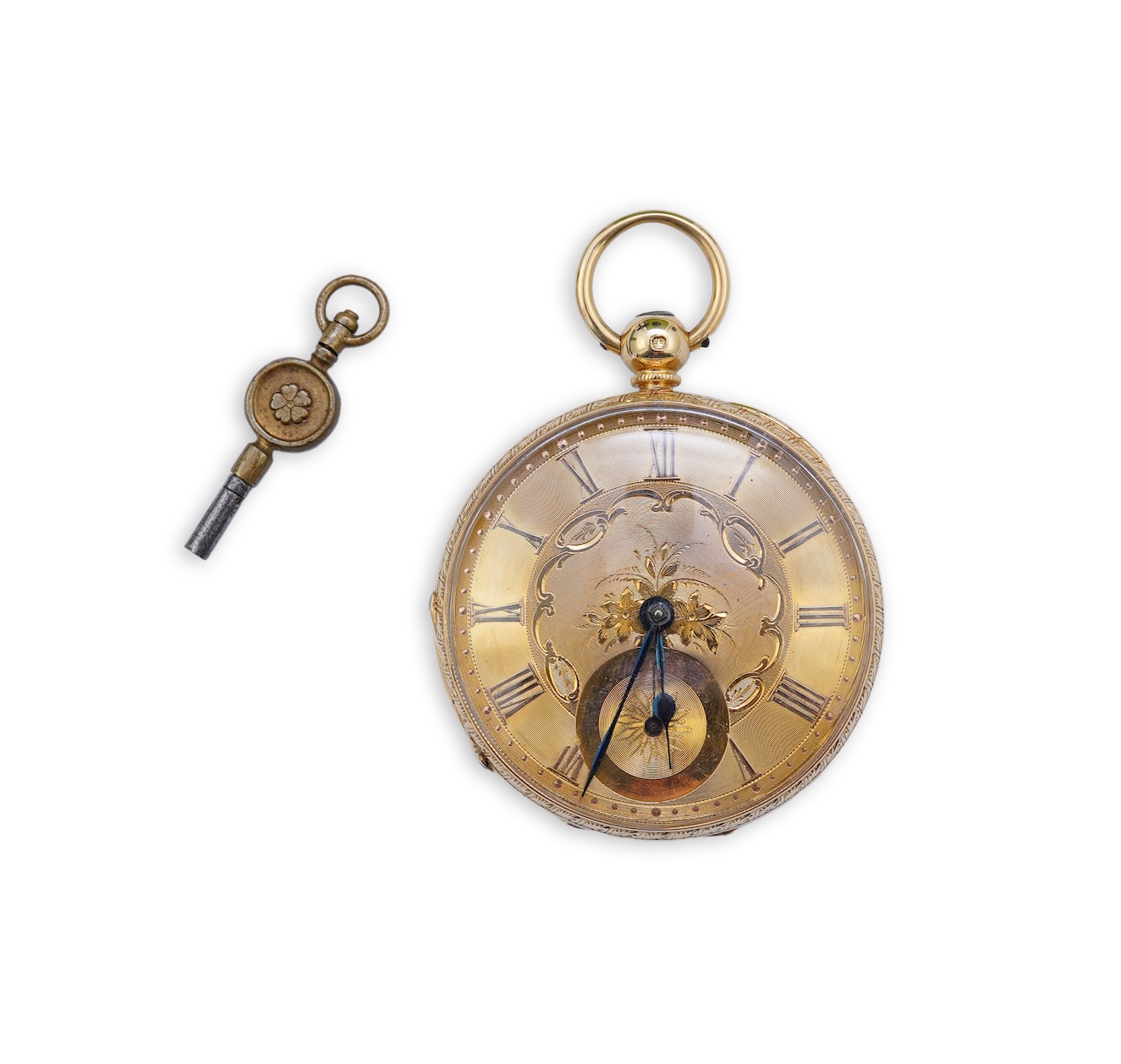 A Victorian engraved 18ct gold open faced key wind pocket watch